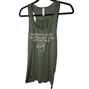 Bella Racerback Dog Tank Top Womens XL Staying Home With My‎ Dog Army Green